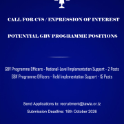 Call for CVS/Expression of Interest – Potential GBV Programme Positions