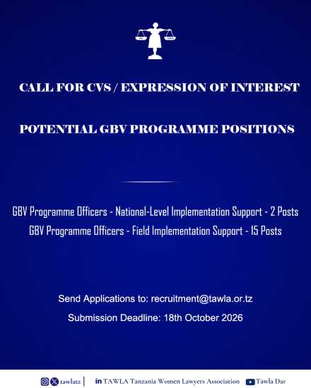 Call for CVS/Expression of Interest – Potential GBV Programme Positions