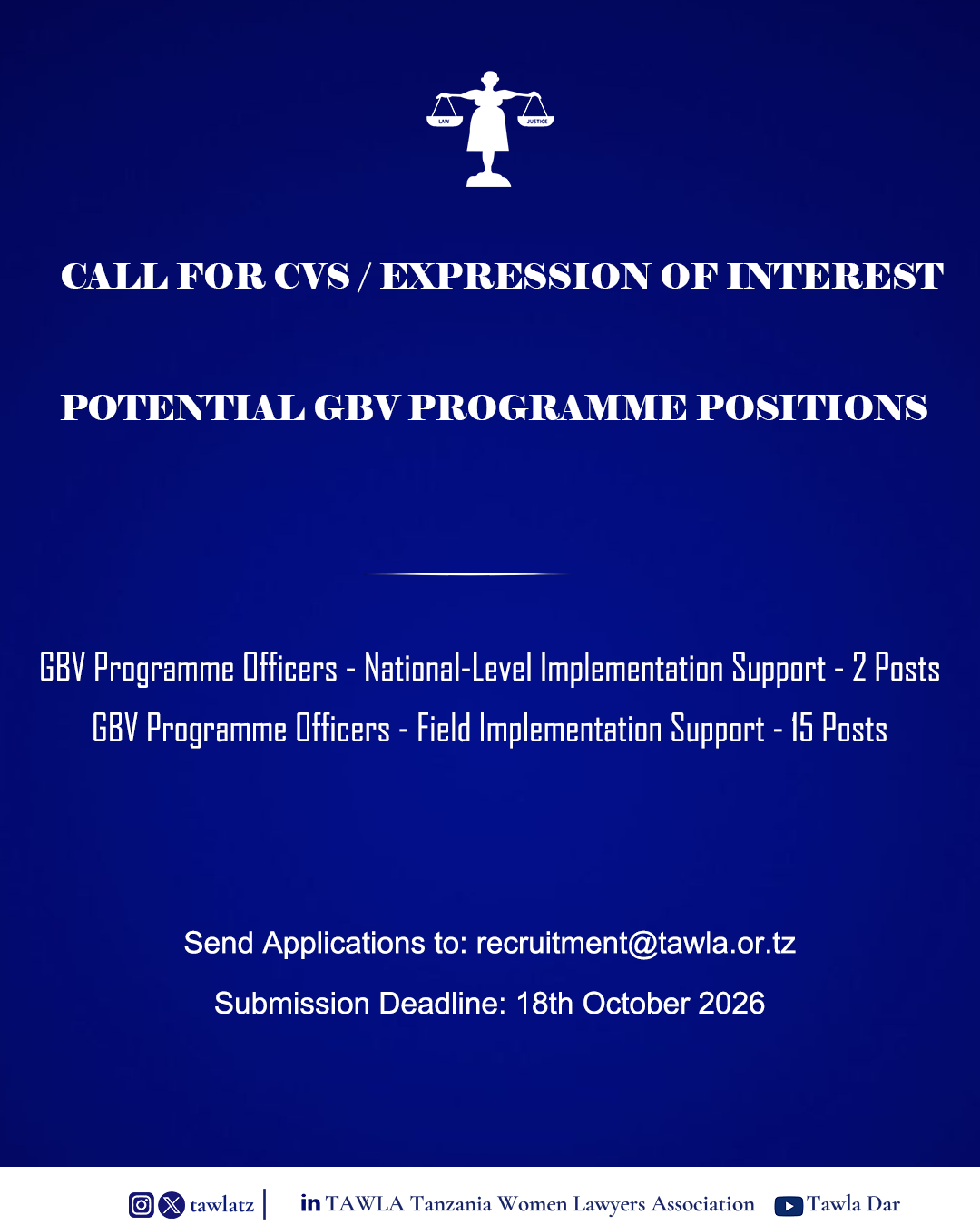 Call for CVS/Expression of Interest – Potential GBV Programme Positions