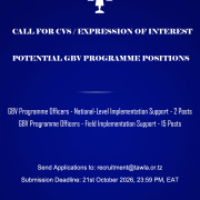 Re-advertisement – Call for CVS/Expression of Interest – Potential GBV Programme Positions
